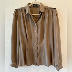 Norman Todd Vintage Brown/Tan Pleated Button Down Shirt